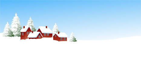 Christmas winter landscape with small settlement