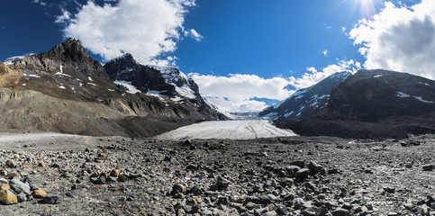 Dramatic landscape of Athabasca Glacier in the Columbia Icefields