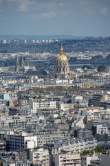 Naklejka premium Aerial view of Paris, France,, with the dome of Invalides