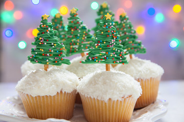 Happy holidays. Christmas tree cupcake