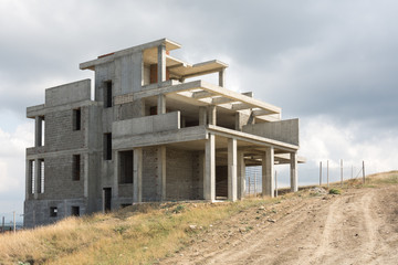 The unfinished frame of a private house
