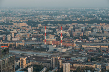 Obraz premium Panoramic Aerial View of Big City Moscow from above at twilight time