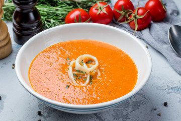 Tomato soup with squid
