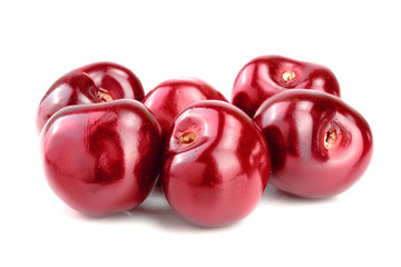 Sweet red cherries isolated on white background macro