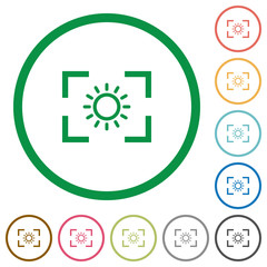 Camera brightness setting flat icons with outlines
