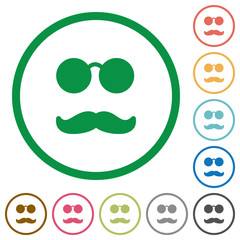 Glasses and mustache flat icons with outlines