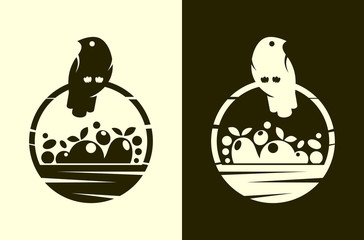 Bird with full harvest basket cut out icon