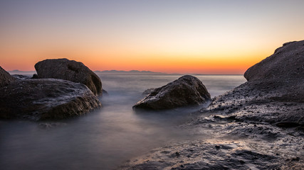 Long exposure photo of the sea at the sunset 