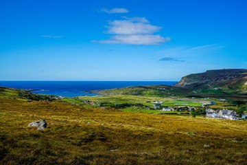 A look at the Atlantic Ocean from the rolling hills of Glencolumbkille Ireland.