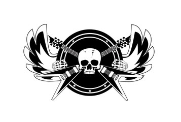 Fototapeta premium Skull music logo rock'n'rool wih guiars 