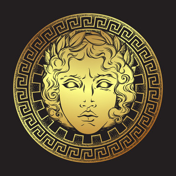 Naklejki Greek and roman god Apollo. Hand drawn antique style logo or print design art vector illustration.