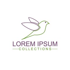 Flying Bird Logo design abstract vector template linear style. Dove Pigeon Logotype concept outline icon.