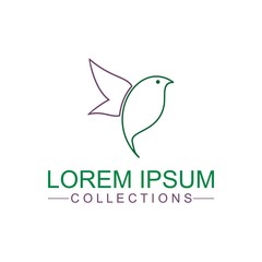 Flying Bird Logo design abstract vector template linear style. Dove Pigeon Logotype concept outline icon.
