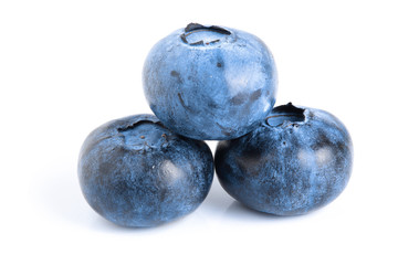 three fresh blueberry isolated on white background
