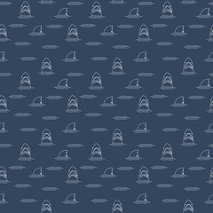 Shark seamless pattern, Hand drawn sketched doodle shark, vector illustration