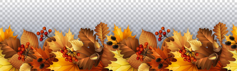 Autumn garland with leaves, berries and cones. - obrazy, fototapety, plakaty