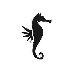 Fototapeta premium Seahorse. Silhouette illustration of sea life. Sketch for tattoo on isolated white background. Vector flat logo icon