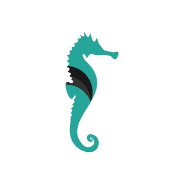  Seahorse. Silhouette illustration of sea life. Sketch for tattoo on isolated white background. Vector flat logo icon