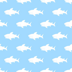Shark seamless pattern, Hand drawn sketched doodle shark, vector illustration