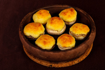 Baked champignons mushroom with cheese
