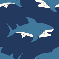 Fototapeta premium Shark seamless pattern, Hand drawn sketched doodle shark, vector illustration