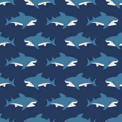 Shark seamless pattern, Hand drawn sketched doodle shark, vector illustration