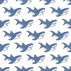 Shark seamless pattern, Hand drawn sketched doodle shark, vector illustration