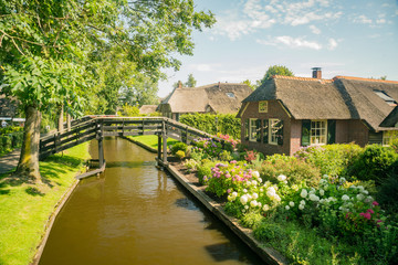Beautiful canal view and traditional house of Giethoorn
