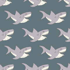 Shark seamless pattern, Hand drawn sketched doodle shark, vector illustration