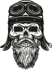Biker skull sketch in helmet and glasses