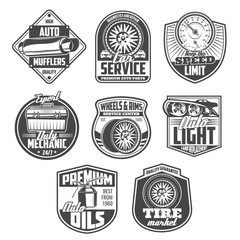 Car repair service and mechanic garage icons