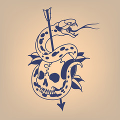 Snake on a skull pierced with an arrow
