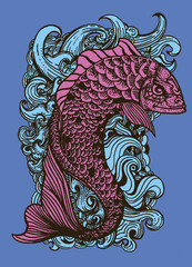 Drawing of fish in tattoo style