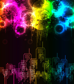 abstract grunge rainbow city
