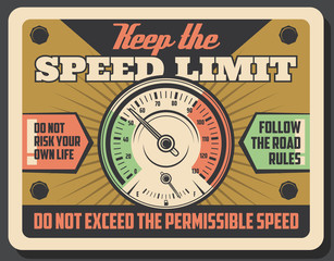 Fototapeta Road speed limit and car speedometer obraz