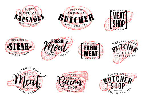 Sausage and meat lettering, butcher shop