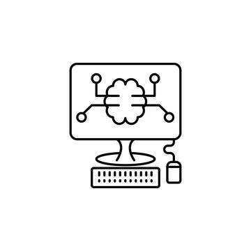 Smart computer  digital brain concept line icon. Simple element illustration. Smart computer  digital brain concept outline symbol design from artificial intelligence set