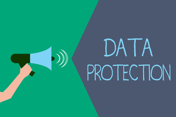 Writing note showing Data Protection. Business photo showcasing Protect IP addresses and personal data from harmful software.