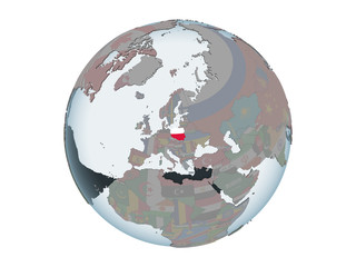 Poland with flag on globe isolated