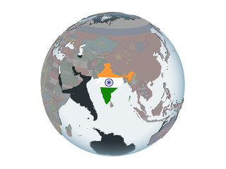 India with flag on globe isolated