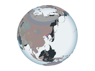 Obraz premium North Korea with flag on globe isolated