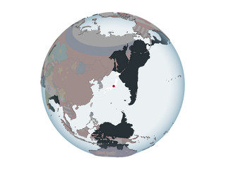 Japan with flag on globe isolated