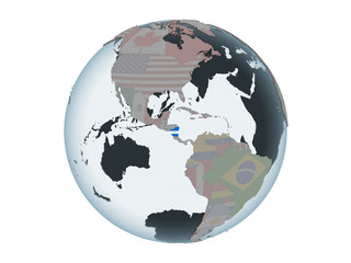 Nicaragua with flag on globe isolated