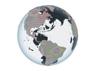 Obraz premium Puerto Rico with flag on globe isolated