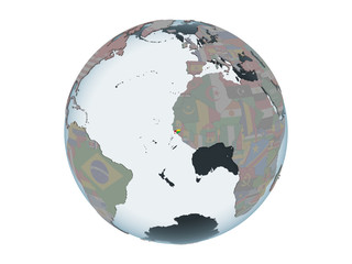 Guinea-Bissau with flag on globe isolated