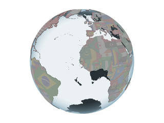 Gambia with flag on globe isolated