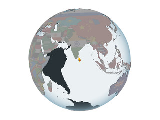 Sri Lanka with flag on globe isolated