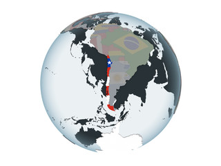 Chile with flag on globe isolated