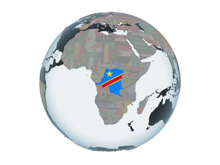 Fototapeta premium Democratic Republic of Congo with flag on globe isolated