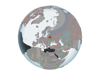 Belarus with flag on globe isolated